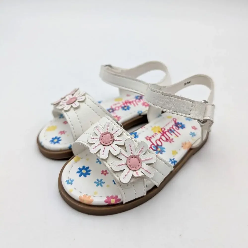 Jellypop Floral Slide Sandals Girls' White/Pink Flower Detail Size US5M EU20